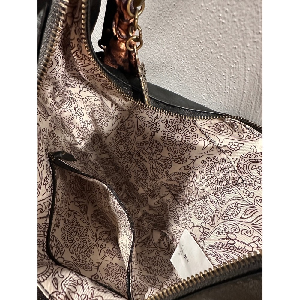 Jessica Simpson Black Studded Hobo Bag Western Scarf Charm Boho Shoulder Purse - Picture 6 of 6